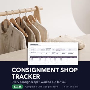 Konsignationsbutiksspårare: Konsignatorsutbetalningar, uppdelningar och lager för Google Sheets och Excel