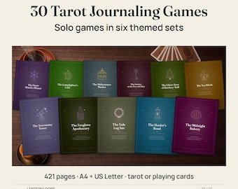 Dagboksspelspaket, 30 solo-tarotäventyr, utskrivbar PDF-samling