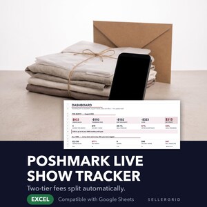 Poshmark Live Show Tracker: Försäljning, avgifter och garderobsinventering för Excel och Google Sheets