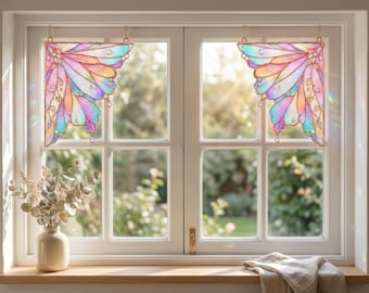 Butterfly Window Corner Suncatcher, Stained Glass Style Window Hanging, Rainbow Fairycore Decor, Gift for Butterfly Lovers