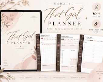 That Girl Planner, Undated 684-Page Hyperlinked GoodNotes iPad Digital Planner, Wellness & Self Care