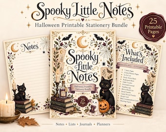 Spooky Halloween Stationery Bundle, Vintage-Inspired Notes & Planners (Digital Download)