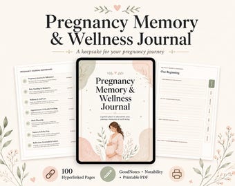 Pregnancy Memory & Wellness Journal, 100-Page Digital Planner (PDF Download)