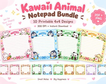 Kawaii Animal Notepad Bundle | Dog Cat Panda Printable Stationery | Pet Notepads PDF PNG