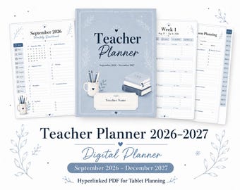Digital Teacher Planner 2026-2027 | Lesson, Gradebook, Attendance (PDF Download)