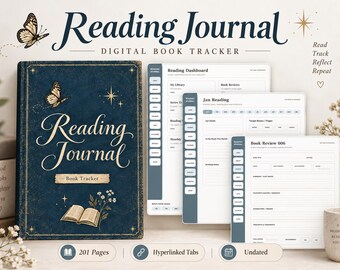 Digital Reading Journal, 201-Page Book Tracker for GoodNotes, 100 Book Reviews, Reading Log & Challenges
