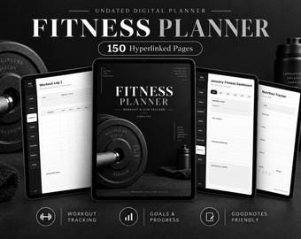 Digital Fitness Planner, 150-Page Undated Workout Tracker & Gym Journal for GoodNotes