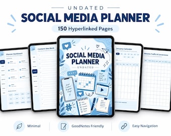 Undated Social Media Planner, Hyperlinked Content Calendar, Analytics Tracker (Digital Download)