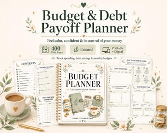 Undated Budget & Debt Payoff Planner | Sage Floral Design (Digital Download)