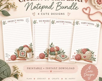Crochet Printable Notepad Bundle | Yarn Lover Notes & To Make List | 4x6 Digital Stationery PDF PNG