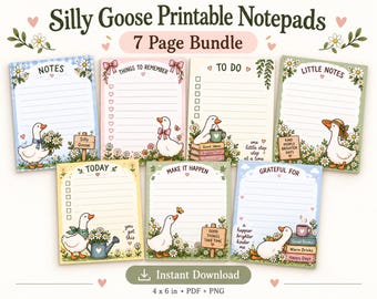Silly Goose Printable Bundle | Goose Printable Stationery | Cute Geese Printable Notepads