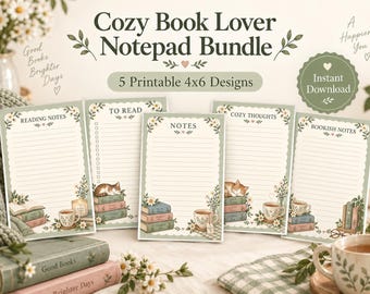 Book Lover Printable Notepads | Cozy Bookish Stationery, Reading Notes & To Read List (PDF, PNG)