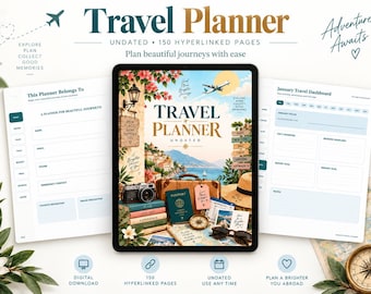 Undated Digital Travel Planner PDF, 150-Page Itinerary, Budget, Packing List (GoodNotes)