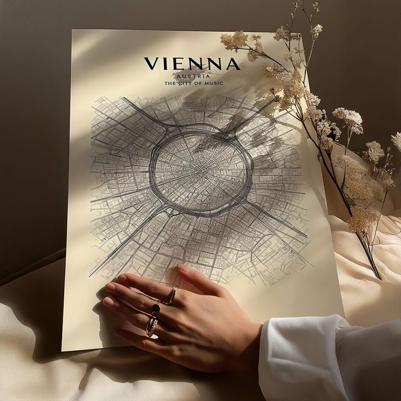 Neutral Roses Printable Vintage Map Wall Art, Vienna City Print, Neutral Tones Poster, Office ...