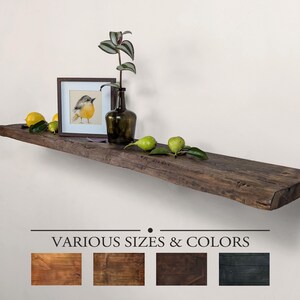 Thin Live Edge Floating Shelf, Hand-Aged Solid Alder Wooden Wall Shelf