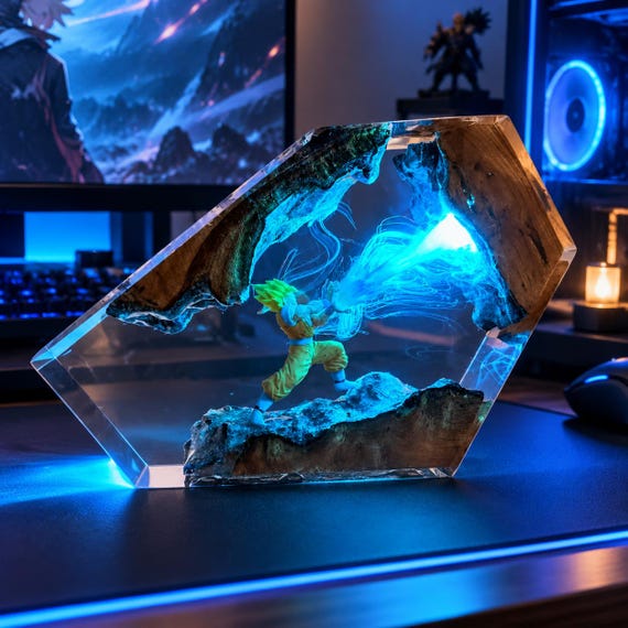 Resin Wood Diorama Lamp, Fantasy Energy Scene Decor, Handmade Epoxy River Table Art, Gamer Desk Decoration, Anime Inspir