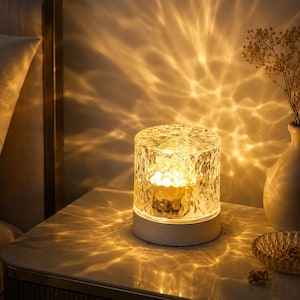 Water Ripple Lamp, Rotating Projection Night Light, 16 Color LED Ambient Lamp, USB Rechargeable Bedside Light, Cozy Room Decor Gift
