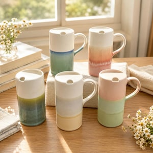Ceramic Coffee Mug with Straw Hole, 500ml Large Pottery Cup, Colorful Glazed Tea Mug with Handle, Unique Coffee Lover Gift