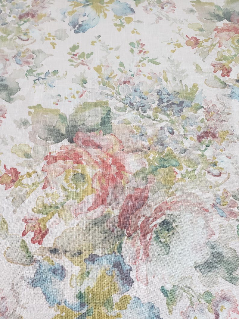 Impressionist Blush Floral Bouquet, Linen Blend Fabric, Painterly Style ...
