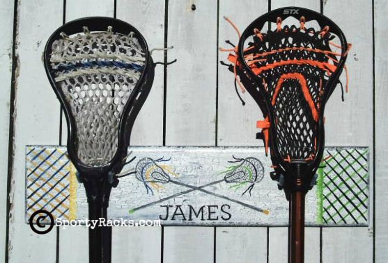 Lacrosse Player Stick Hanger Two Teams Custom Colors Etsy