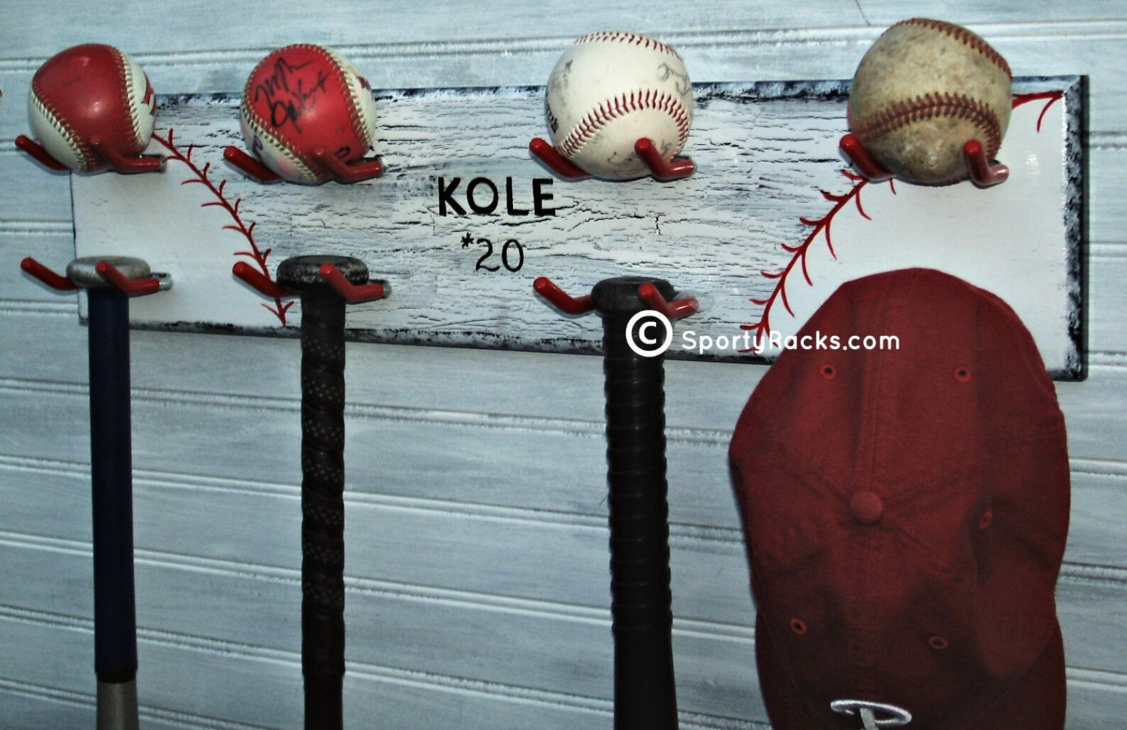 Baseball Bat Hanger Ball Display 8 Hooks Handmade Custom Etsy