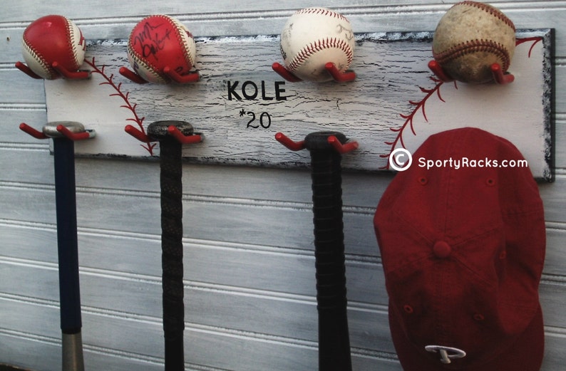 Baseball Bat Hanger Ball Display 8 Hooks Handmade Custom Etsy