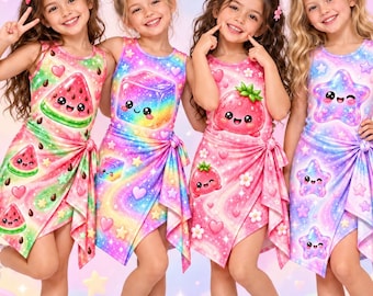 Squishy Dumpling Halloween Costume Skort Dress, Food Halloween Costume for Family Group, Dumpling Face Cosplay Kids Dress
