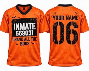 Personalized Halloween Inmate Football Jersey, Custom Name Number Orange Mesh Jersey, Drank All The Boos Shirt, Couple Halloween Costume