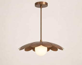 Modern Brass Chandelier, Flower Pendant Light, Mid Century Ceiling Light, Luxury Dining Room Lamp, Floral Hanging Light