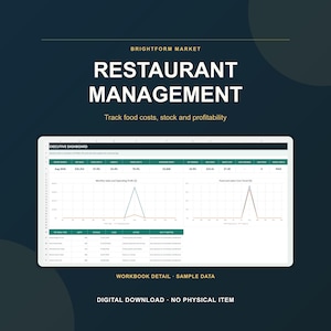 Restaurant Management Spreadsheet, Food Cost Calculator, Inventory, Menu Engineering, Profit Dashboard, Excel Google Sheets