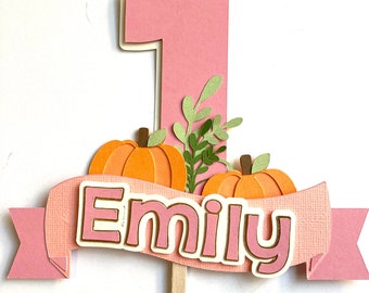Pumpkin Cake Topper, Little Pumpkin Party, Pumpkin Party Decoration, Pumpkin First Birthday, PERSONALIZABLE Fall Topper, Name Age Topper