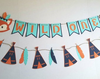 Wild one birthday, Teepee Banner, tribal, aztec, feathers, tepee, banner, indian, baby indian, native american, wild one, fox, bear