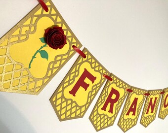 Enchanted rose banner, beauty banner, beauty party, enchanted party, enchanted rose decoration, princess party, princess decorations, belle