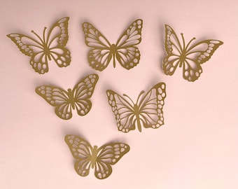Paper Butterfly Cupcake Toppers, Gold Shimmer Butterflies, Fairy Party Decorations, Woodland Cupcakes, Delicate Butterflies, Girl Wall Decor