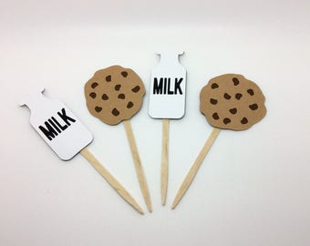 milk and cookies, cupcake toppers, cookie cupcake Toppers, milk and cookie party, cookies and milk , cookie decorations, one smart cookie