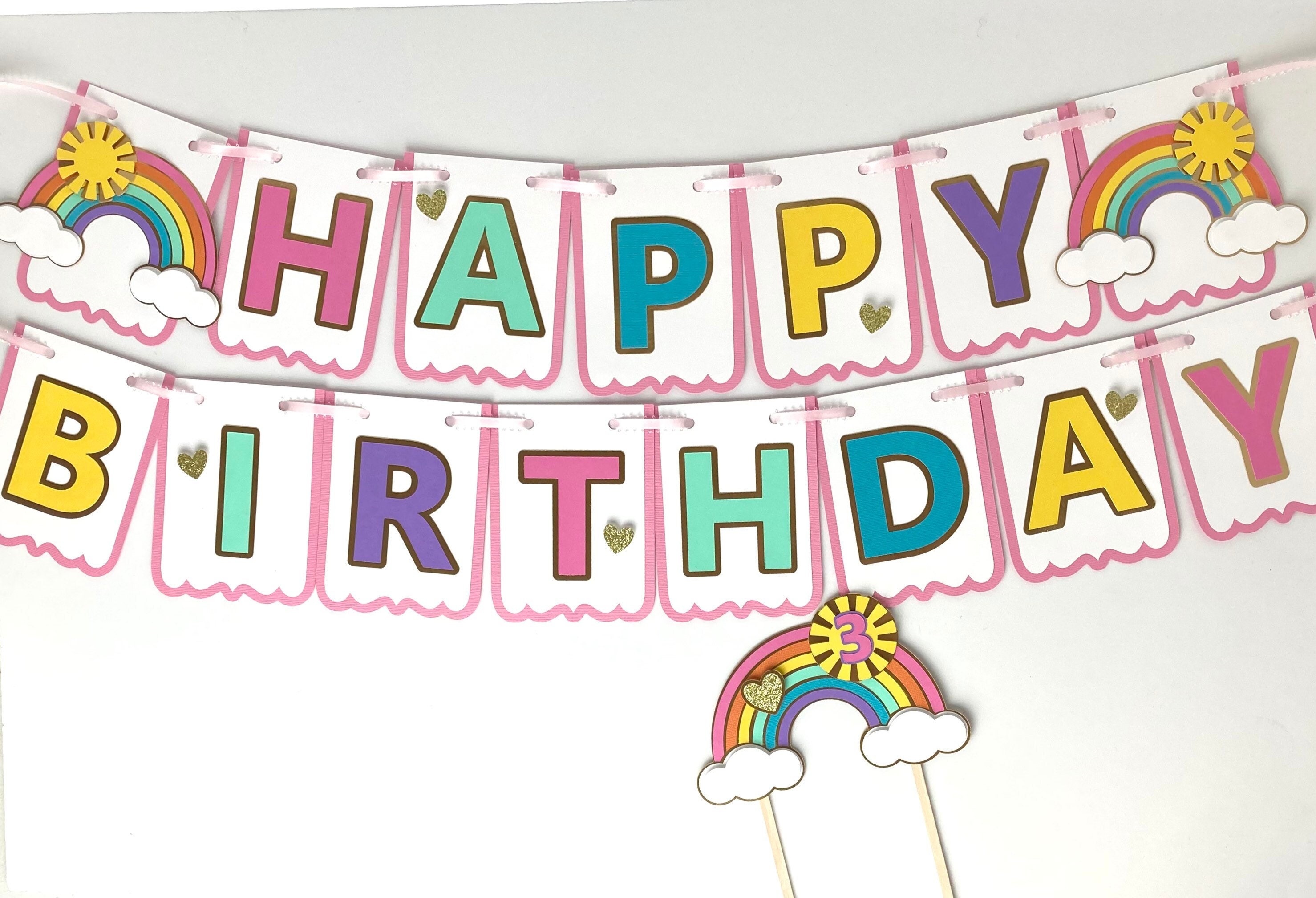 Rainbow Birthday Decorations, Rainbow Theme Birthday Party, Rainbow Cake  Topper, Pastel Rainbow Banner, Girl Party Theme, Sunshine 