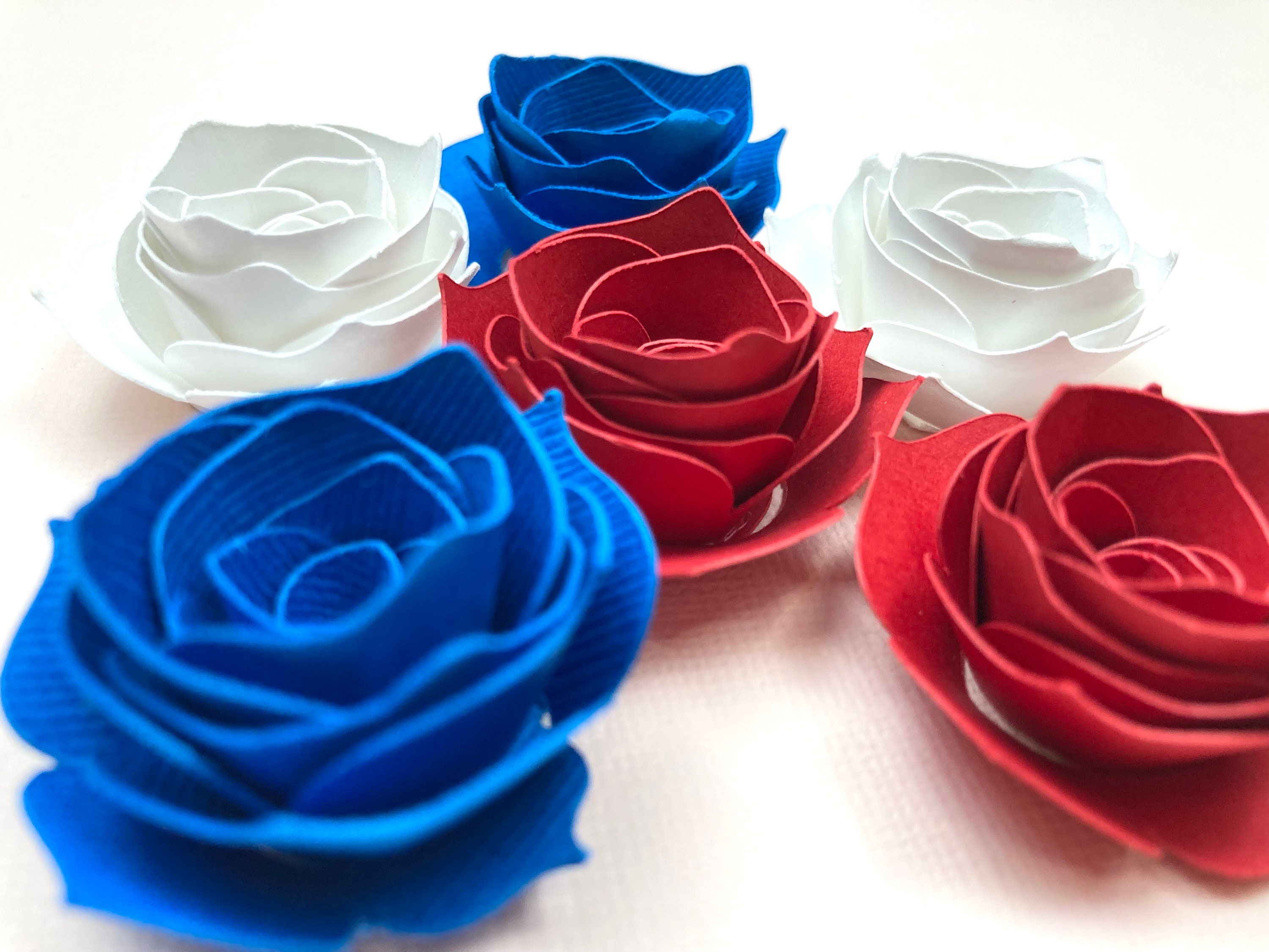 1.5 Inch Red White Blue Rolled Paper Roses for DIY Projects, Patriotic ...