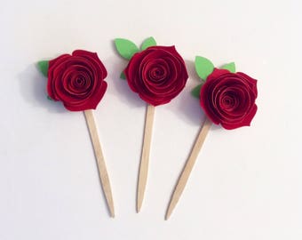 rose cupcake toppers, cupcake toppers, princess party, beauty birthday, birthday decoration, belle party, rose decorations, princess cupcake