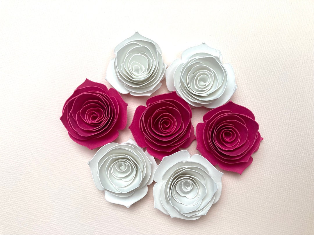 Rolled Paper Roses Pink 1.5 in Pink and White Rolled Paper Roses for DIY Project, Garden Party ...
