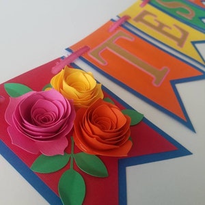 Fiesta highchair banner, First birthday banner, 1st birthday, Cinco de Mayo birthday, smash cake, one banner, highchair banner, Rolled Roses