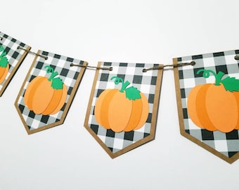 Fall banner, pumpkin banner, plaid fall banner, Buffalo plaid, Thanksgiving banner, plaid Thanksgiving decor, rustic plaid banner, Buffalo