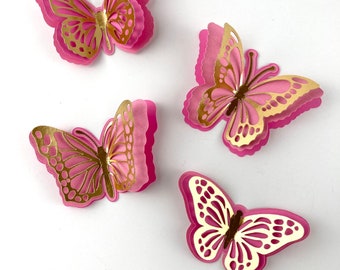 Gold Shimmer Layered Paper Butterflies: Cupcake Toppers, Party Decor