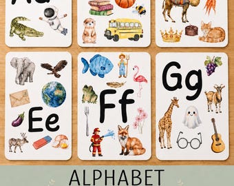 Cartes d'alphabet imprimables pour enfants, cartes d'apprentissage ABC pour la maternelle et le CP, grande carte nature et animaux pour l'apprentissage des lettres à la maison
