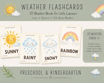 Weather Flashcards Printable, Weather Flashcards for Kids, Preschool Weather Activity, Kindergarten Weather Cards, Homeschool Learning PDF