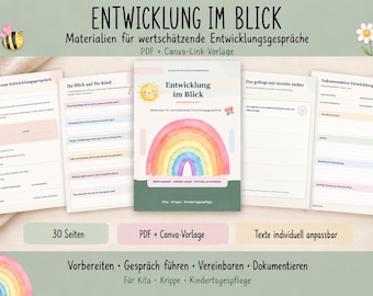 Entwicklungsgespräch Kita Vorlage | Elterngespräch PDF Leitfaden | Entwicklungskarten & Protokoll | Krippe Kindergarten Tagesmutter Canva