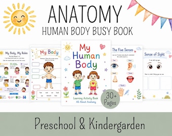 Libro de actividades sobre el cuerpo humano para niños, material imprimible de anatomía para preescolar, tarjetas y tarjetas didácticas Montessori de 3 partes para educación en el hogar, PDF de aprendizaje para jardín de infantes