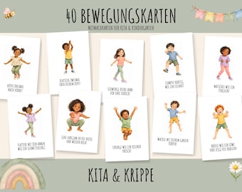 Tarjetas de movimiento para niños en guarderías, tarjetas de actividades para jardín de infancia y cuidadores infantiles, tarjetas de participación para el círculo matutino, tarjetas con imágenes (PDF) para imprimir.