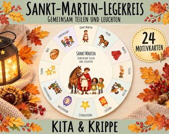 Materiali per la festa di San Martino all'asilo, cerchio di smistamento e carte illustrate per il cerchio mattutino dell'asilo, festa delle lanterne, nido, PDF da stampare