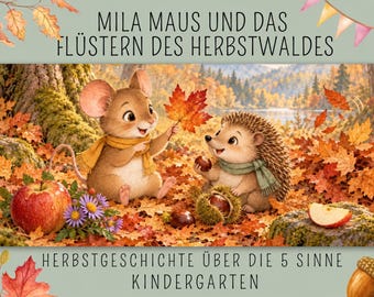 Cuento de otoño para los 5 sentidos en la guardería | Tarjetas ilustradas y de texto Kamishibai | Mila Mouse | Círculo matutino para jardín de infancia (PDF)