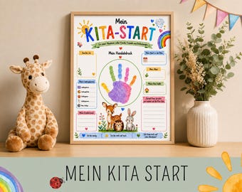 Mein Kita Start Handabdruck Poster Vorlage, Kita Erinnerungsblatt basteln, Erster Kita Tag,  Kindergarten Erinnerung, A4 Printable PDF